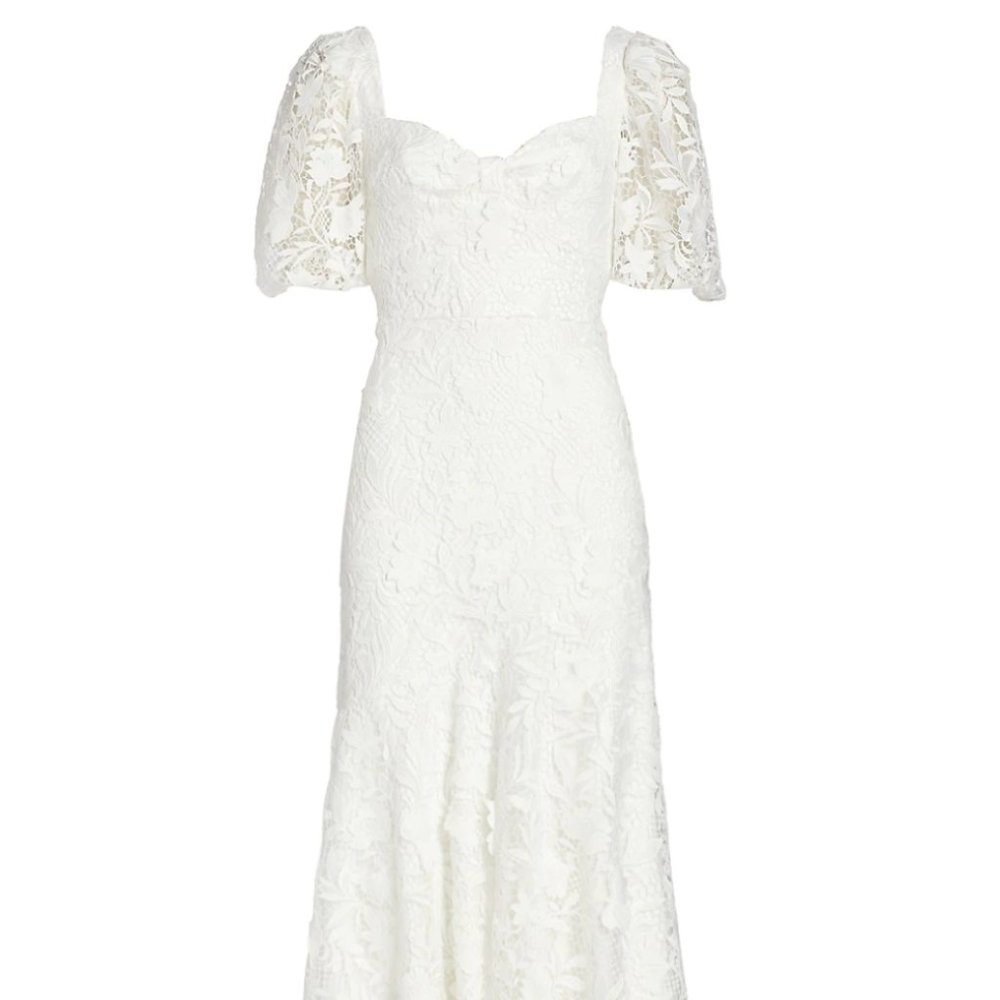 ML Monique Lhuillier White Lace Sweetheart Midi Dress size 2 from Saks, like new